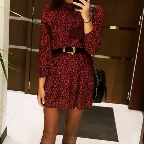 ZARA WOMAN
PREMIUM DENIM COLLECTION ANIMAL PRT RUFFLED RED & BLK MINI DRESS, M - Picture 4 of 10